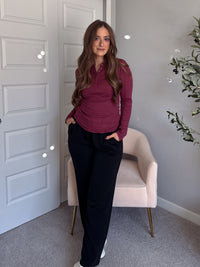 Hayes Long Sleeve Micro-Ribbed Henley Top (Rosewood)
