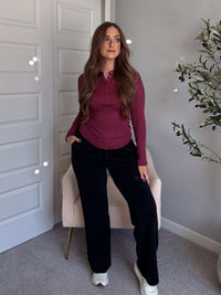 Hayes Long Sleeve Micro-Ribbed Henley Top (Rosewood)