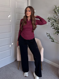 Hayes Long Sleeve Micro-Ribbed Henley Top (Rosewood)