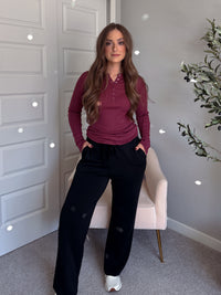 Hayes Long Sleeve Micro-Ribbed Henley Top (Rosewood)