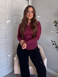 Hayes Long Sleeve Micro-Ribbed Henley Top (Rosewood)