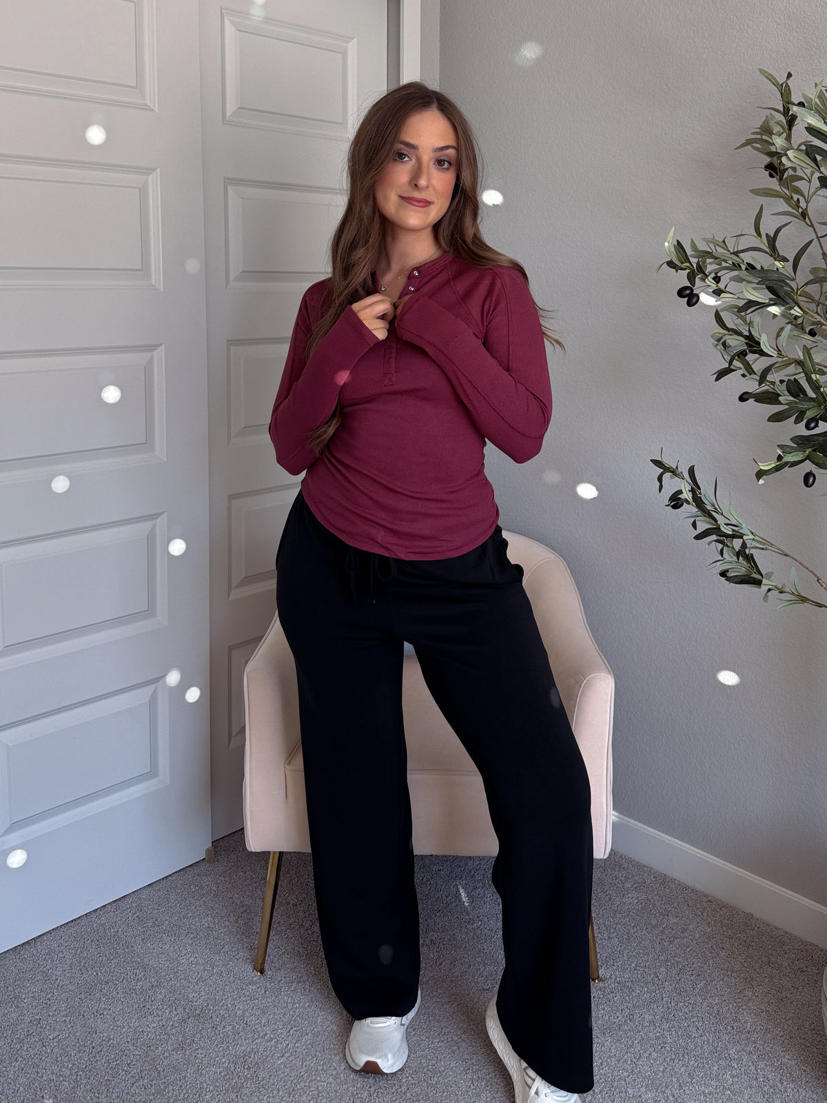 Hayes Long Sleeve Micro-Ribbed Henley Top (Rosewood)