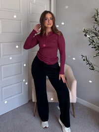 Hayes Long Sleeve Micro-Ribbed Henley Top (Rosewood)
