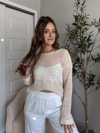 Tinsley Back Twist Striped Sheer Knit Top (Butter Cream)