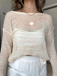 Tinsley Back Twist Striped Sheer Knit Top (Butter Cream)