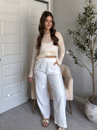 Tinsley Back Twist Striped Sheer Knit Top (Butter Cream)