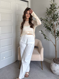 Tinsley Back Twist Striped Sheer Knit Top (Butter Cream)