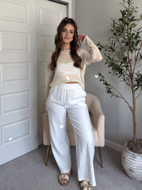 Tinsley Back Twist Striped Sheer Knit Top (Butter Cream)