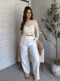 Tinsley Back Twist Striped Sheer Knit Top (Butter Cream)