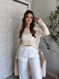 Tinsley Back Twist Striped Sheer Knit Top (Butter Cream)