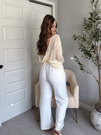 Tinsley Back Twist Striped Sheer Knit Top (Butter Cream)