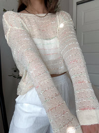 Tinsley Back Twist Striped Sheer Knit Top (Butter Cream)