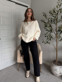 Vail Oversized Boat Neck Bubble Sleeve Sweater (Ivory)