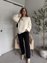 Vail Oversized Boat Neck Bubble Sleeve Sweater (Ivory)