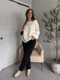 Vail Oversized Boat Neck Bubble Sleeve Sweater (Ivory)