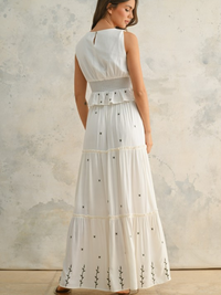 Valencia Embroidered Smocked V-Neck Top (Cream)