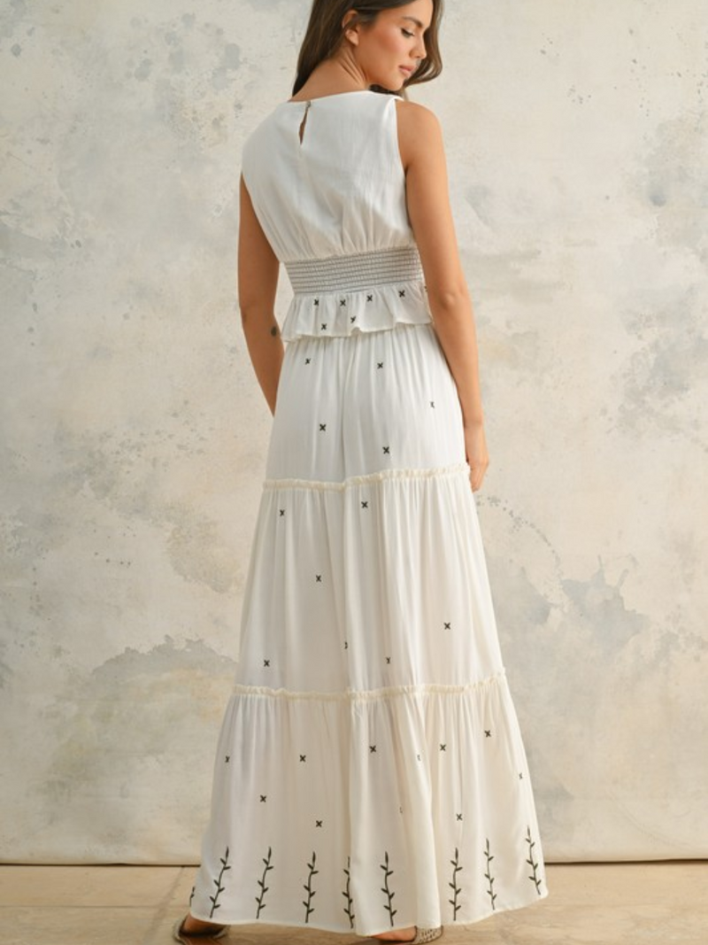 Valencia Embroidered Tiered Maxi Skirt (Cream)