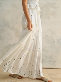 Valencia Embroidered Tiered Maxi Skirt (Cream)