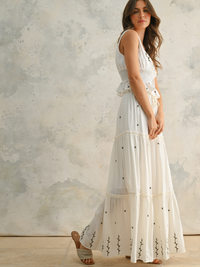 Valencia Embroidered Tiered Maxi Skirt (Cream)