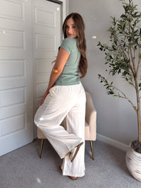 Valencia Ramie Drawstring Wide-Leg Pants (Oatmeal)