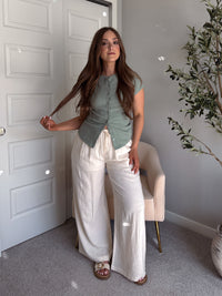 Valencia Ramie Drawstring Wide-Leg Pants (Oatmeal)