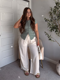 Valencia Ramie Drawstring Wide-Leg Pants (Oatmeal)