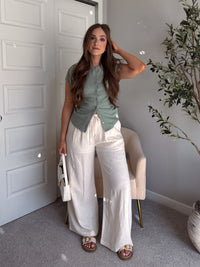 Valencia Ramie Drawstring Wide-Leg Pants (Oatmeal)