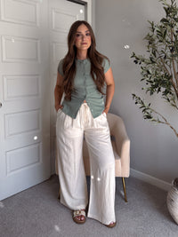 Valencia Ramie Drawstring Wide-Leg Pants (Oatmeal)