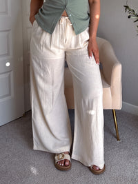 Valencia Ramie Drawstring Wide-Leg Pants (Oatmeal)