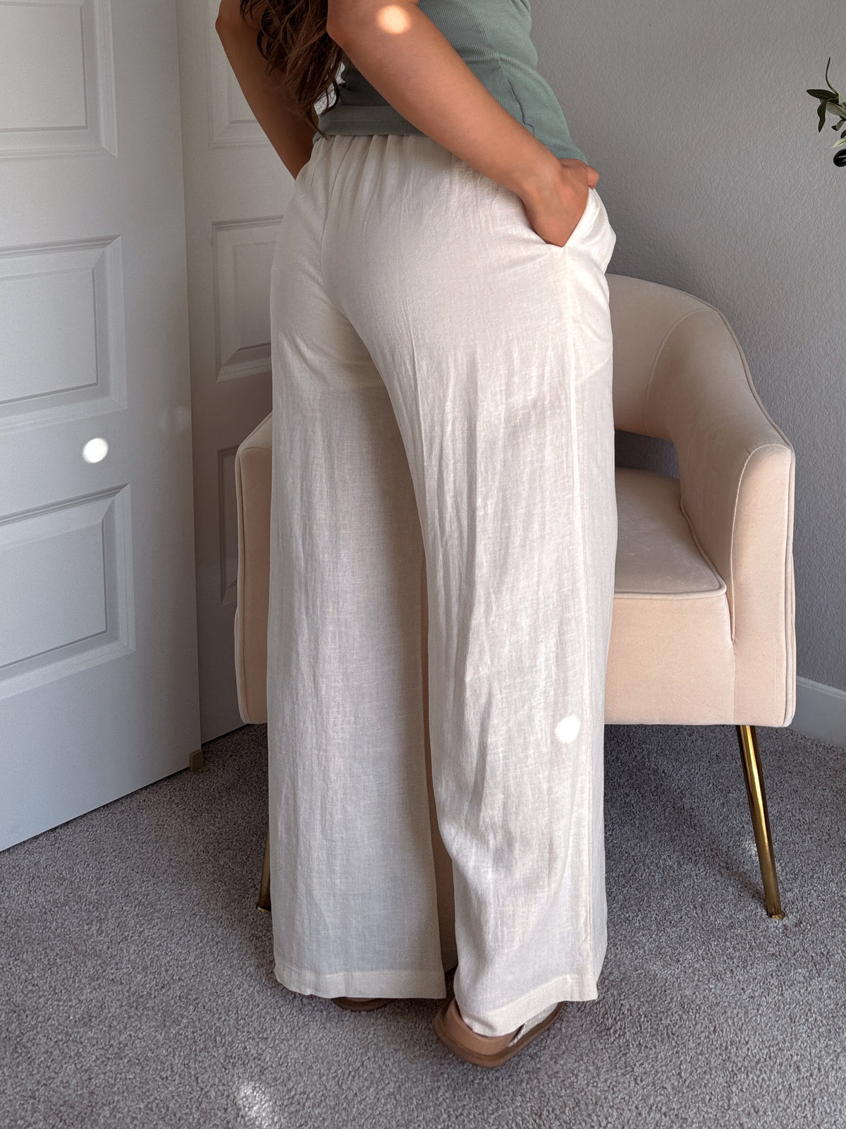 Valencia Ramie Drawstring Wide-Leg Pants (Oatmeal)