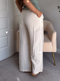 Valencia Ramie Drawstring Wide-Leg Pants (Oatmeal)