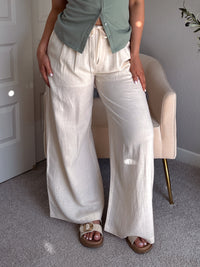 Valencia Ramie Drawstring Wide-Leg Pants (Oatmeal)