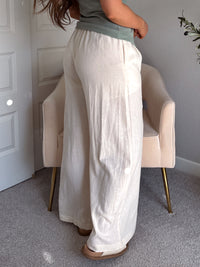 Valencia Ramie Drawstring Wide-Leg Pants (Oatmeal)
