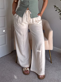 Valencia Ramie Drawstring Wide-Leg Pants (Oatmeal)