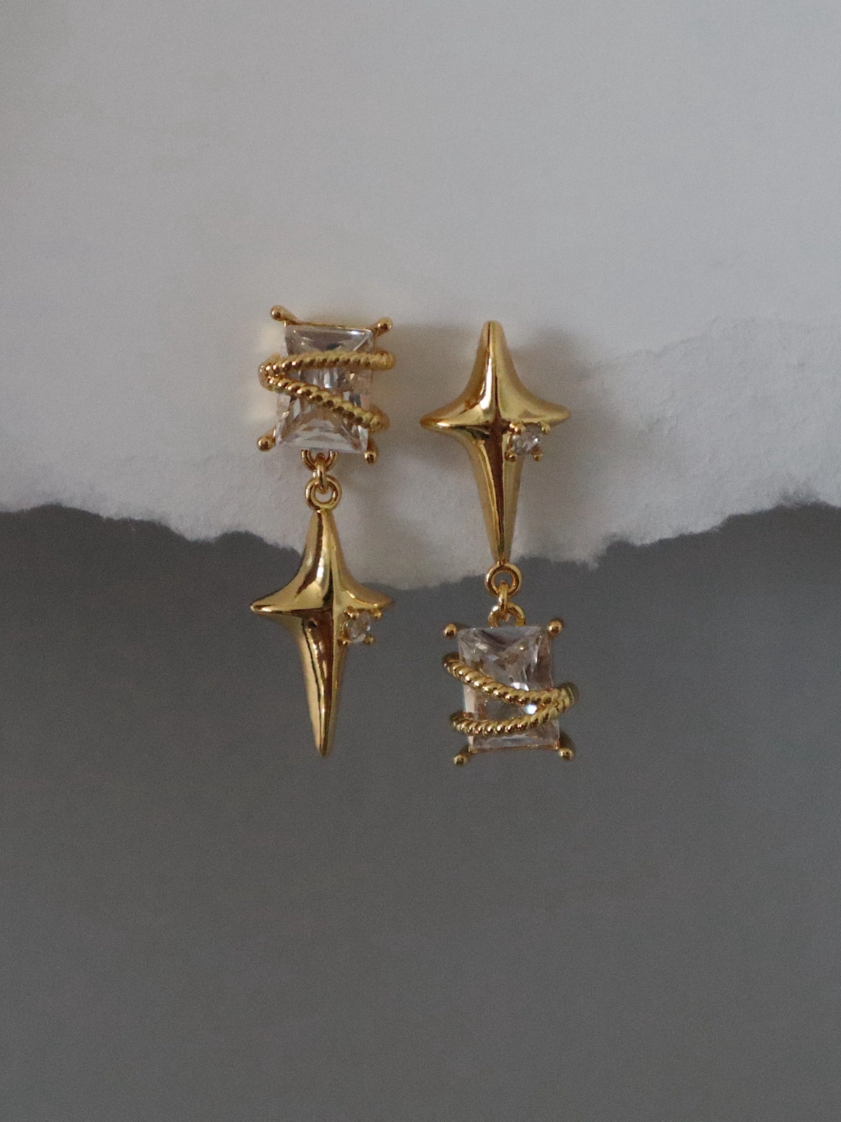 Starlight CZ North Star Dangle Earrings (Gold)