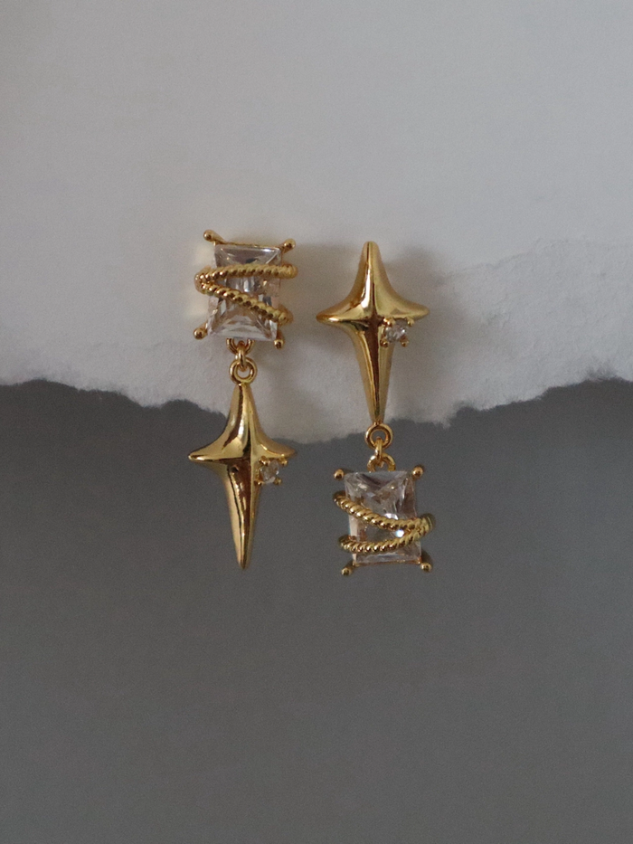 Starlight CZ North Star Dangle Earrings (Gold)