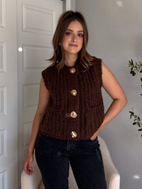 Whitaker Chunky Button Knit Sweater Vest (Brown)