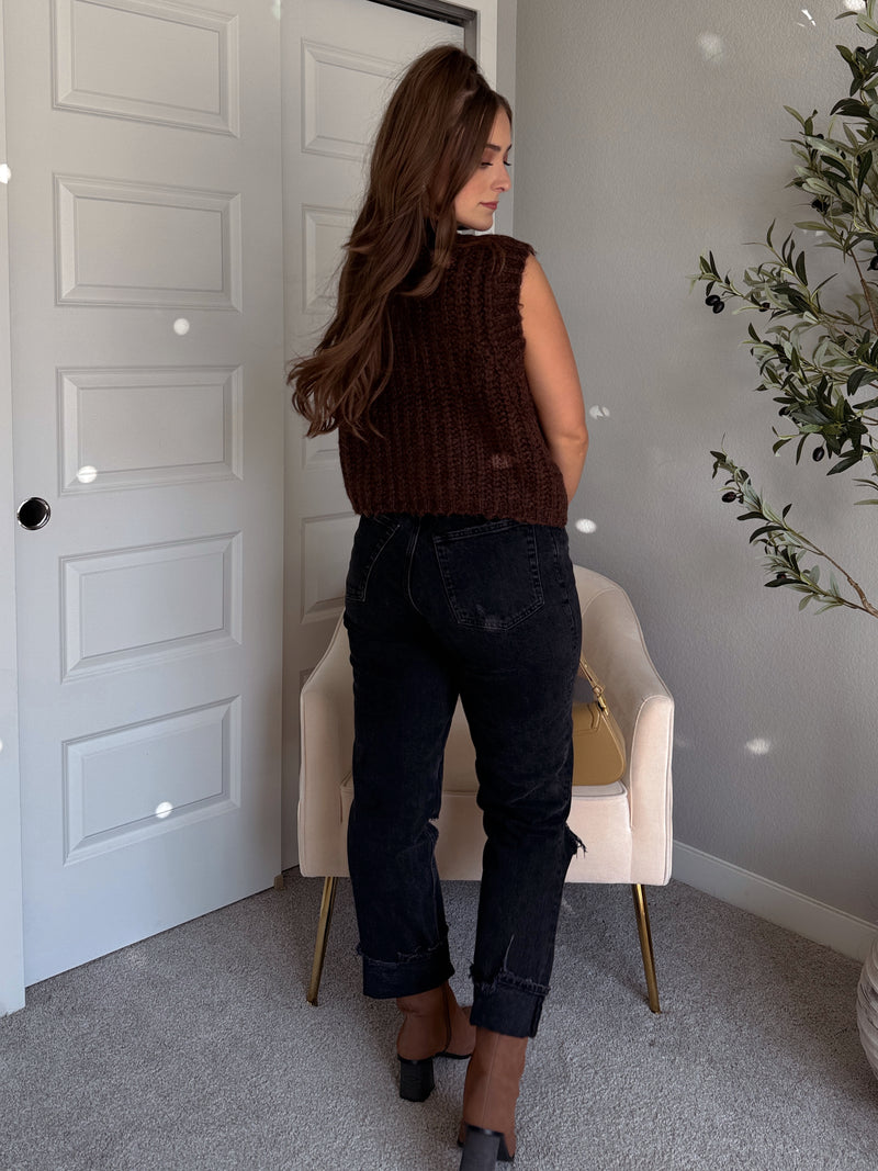 Whitaker Chunky Button Knit Sweater Vest (Brown)