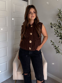 Whitaker Chunky Button Knit Sweater Vest (Brown)