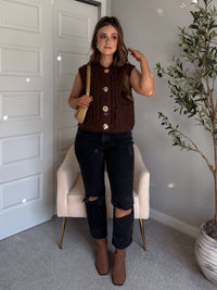 Whitaker Chunky Button Knit Sweater Vest (Brown)