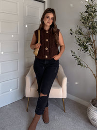 Whitaker Chunky Button Knit Sweater Vest (Brown)