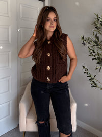 Whitaker Chunky Button Knit Sweater Vest (Brown)