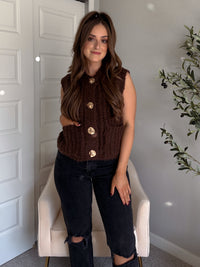Whitaker Chunky Button Knit Sweater Vest (Brown)