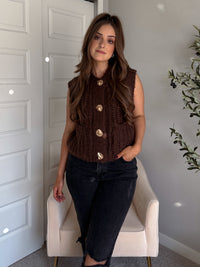 Whitaker Chunky Button Knit Sweater Vest (Brown)