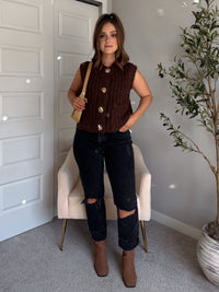 Whitaker Chunky Button Knit Sweater Vest (Brown)