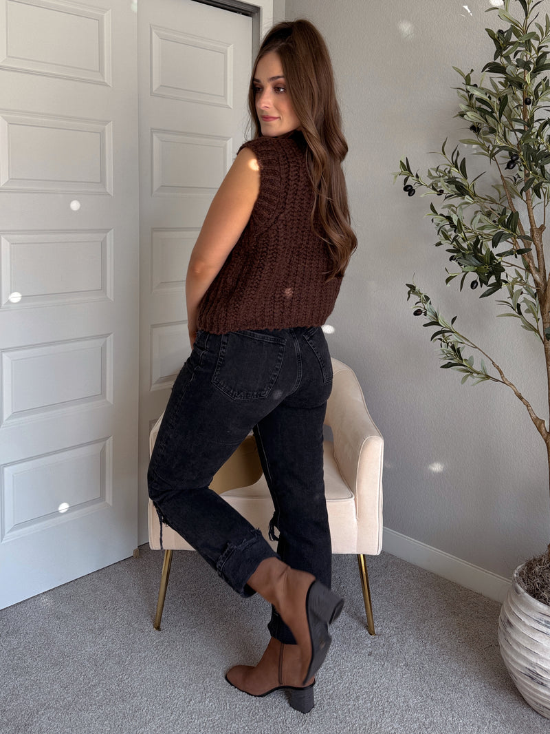 Whitaker Chunky Button Knit Sweater Vest (Brown)