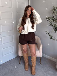 Winnie Cotton Gingham Contrast Trim Shorts (Brown/Multi)