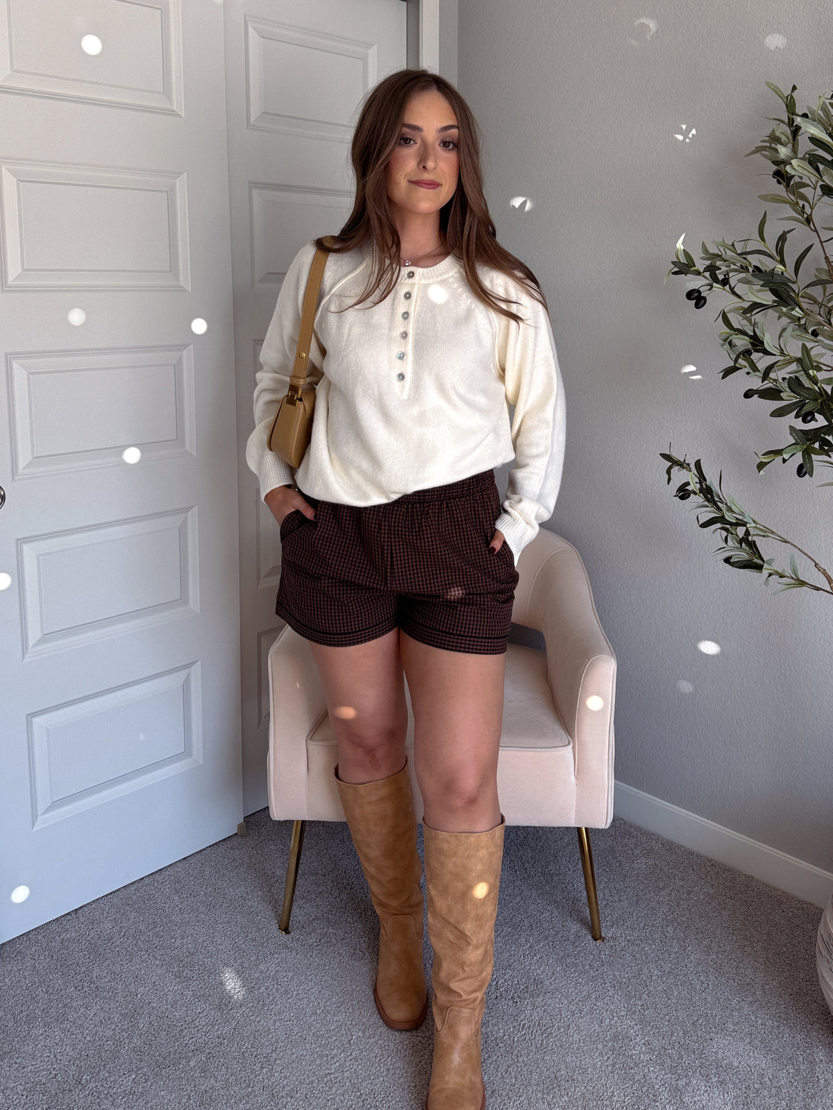 Winnie Cotton Gingham Contrast Trim Shorts (Brown/Multi)