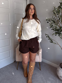 Winnie Cotton Gingham Contrast Trim Shorts (Brown/Multi)