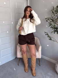 Winnie Cotton Gingham Contrast Trim Shorts (Brown/Multi)
